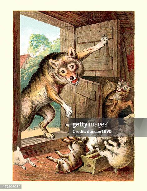 wolf and the seven young kids - wolf stock illustrations