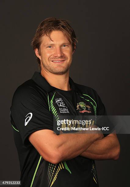 Shane Watson of Australia poses for a portrait during a Headshot session at the Ruposhi Bangla Hotel ahead of the ICC World Twenty20 Bangladesh 2014...