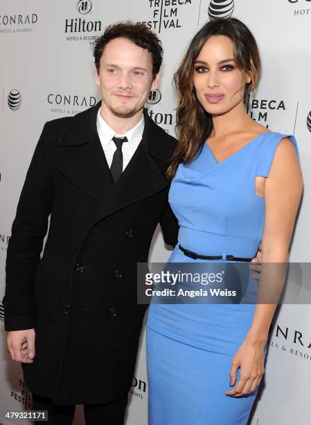 Actors Anton Yelchin and Berenice Marlohe arrive at the 2014 Tribeca Film Festival LA Kickoff Reception at The Beverly Hilton Hotel on March 17, 2014...