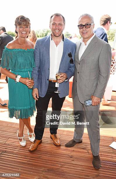 Helen Bowen-Green, Dean Andrews and Jon Zammett, Head of PR for Audi UK, attend the Audi Polo Challenge 2015 at Cambridge County Polo Club on July 3,...