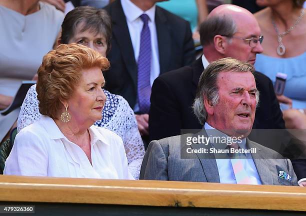Personality Terry Wogan and wife Helen Joyce watch the Gentlemens Singles Third Round match between Grigor Dimitrov of Bulgaria and Richard Gasquet...