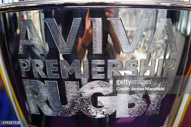 General view of the Aviva Premiership trophy during the launch of the Aviva Premiership Rugby 2015-16 Season Fixtures at the BT Tower on July 3, 2015...
