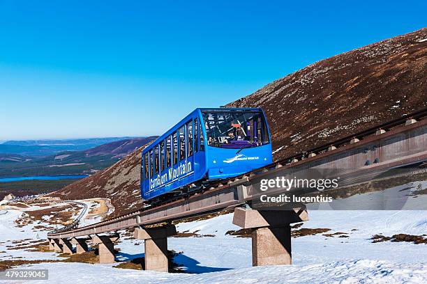 cairngorm mountain funicular railway - overhead cable car stock pictures, royalty-free photos & images