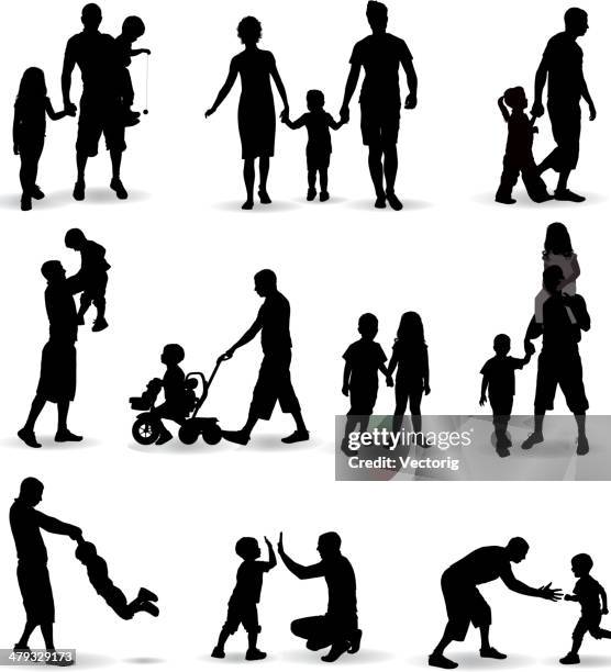 ilustraciones, imágenes clip art, dibujos animados e iconos de stock de familia silueta - couple holding hands