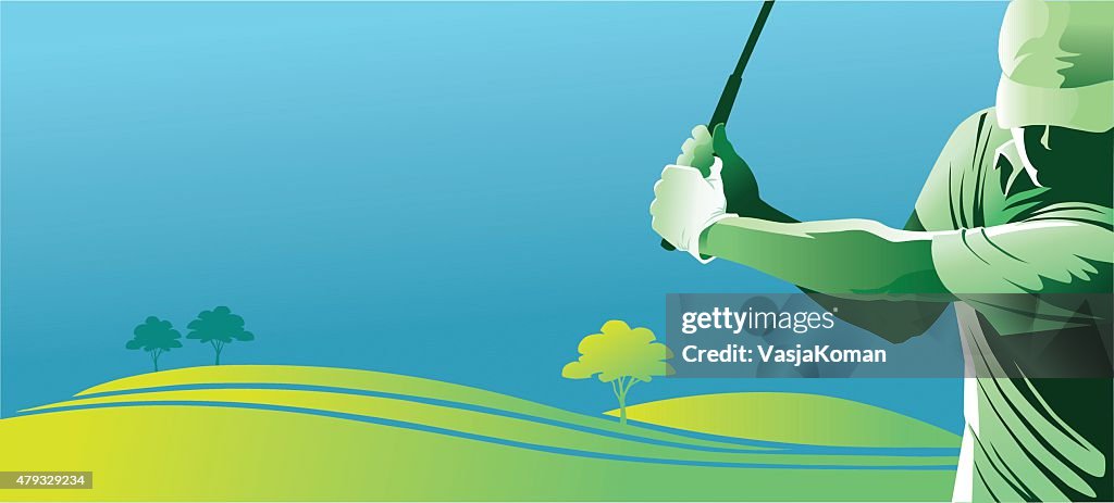 Golf Player Swinging With Copy Space