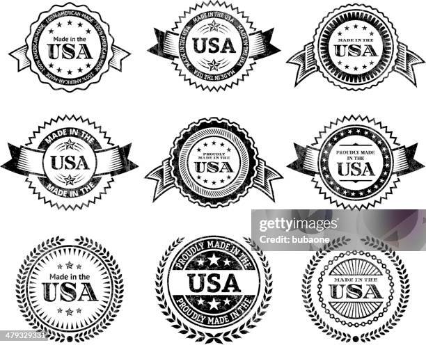 made in the usa badge black & white icon set - general election stock illustrations