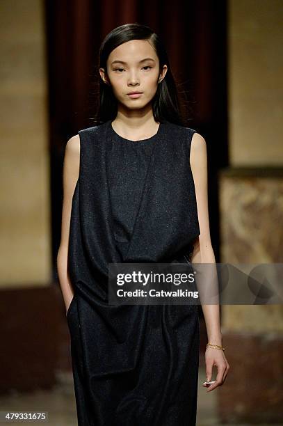 Model walks the runway at the Hermes Autumn Winter 2014 fashion show during Paris Fashion Week on March 5, 2014 in Paris, France.