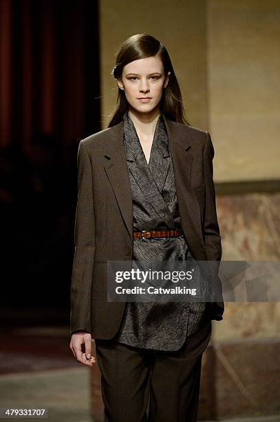 Model walks the runway at the Hermes Autumn Winter 2014 fashion show during Paris Fashion Week on March 5, 2014 in Paris, France.