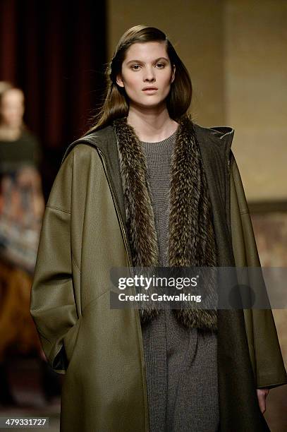 Model walks the runway at the Hermes Autumn Winter 2014 fashion show during Paris Fashion Week on March 5, 2014 in Paris, France.