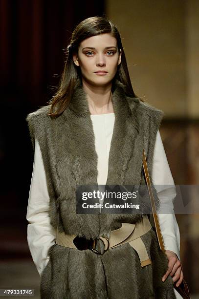 Model walks the runway at the Hermes Autumn Winter 2014 fashion show during Paris Fashion Week on March 5, 2014 in Paris, France.