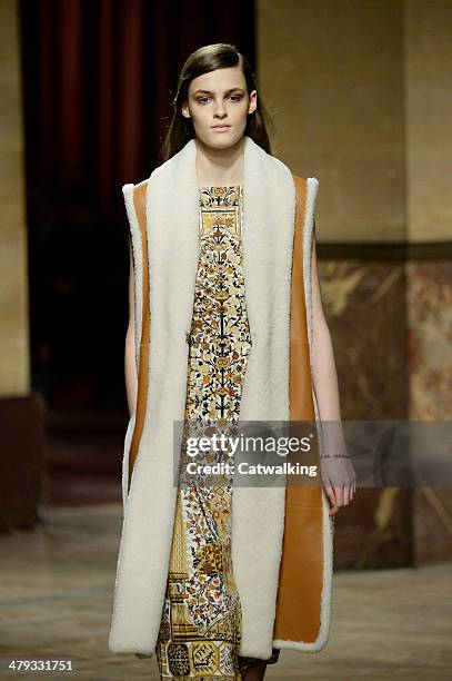 Model walks the runway at the Hermes Autumn Winter 2014 fashion show during Paris Fashion Week on March 5, 2014 in Paris, France.