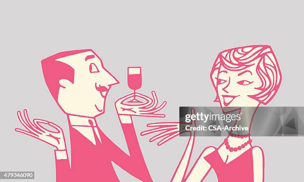 man and woman chatting - fine lines face stock illustrations