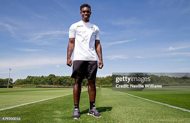 New signing Micah Richards of Aston Villa poses for a picture at the club's training ground at Bodymoor Heath on July 03, 2015 in Birmingham, England.