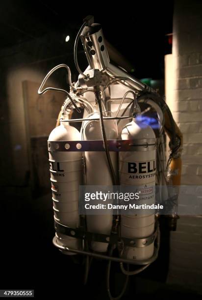 General view of the Jetpack used in the film Thunderball at a photocall ahead of the opening of the Bond In Motion exhibition at the London Film...