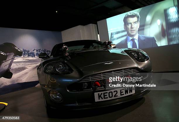 General view of the Aston Martin Vanquish from the film The World Is Not Enough at a photocall ahead of the opening of the Bond In Motion exhibition...