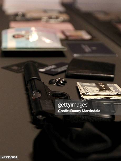 General view of items on display at a photocall ahead of the opening of the Bond In Motion exhibition at the London Film Museum on March 18, 2014 in...