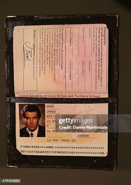 General view of James Bond's passpport at a photocall ahead of the opening of the Bond In Motion exhibition at the London Film Museum on March 18,...