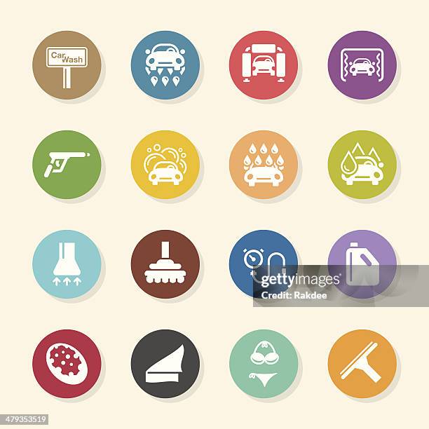 car wash icons - color circle series - pressure-washing-icon stock illustrations