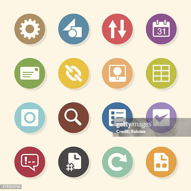 web developer tool icons - color circle series - widget graphical user interface stock illustrations