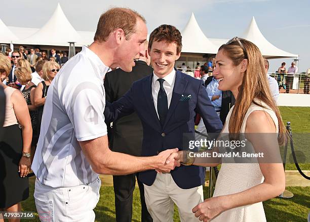 Prince William, Duke of Cambridge, Eddie Redmayne and Hannah Bagshawe attend the Audi Polo Challenge 2015 at Cambridge County Polo Club on July 3,...