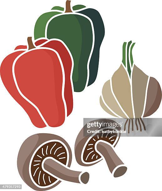 bell peppers pilzen und knoblauch - bell pepper stock-grafiken, -clipart, -cartoons und -symbole