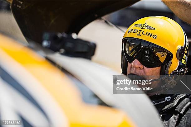 Nigel Lamb of Great Britain prepares for the training of the fourth stage of the Red Bull Air Race World Championship on July 3, 2015 in Budapest,...