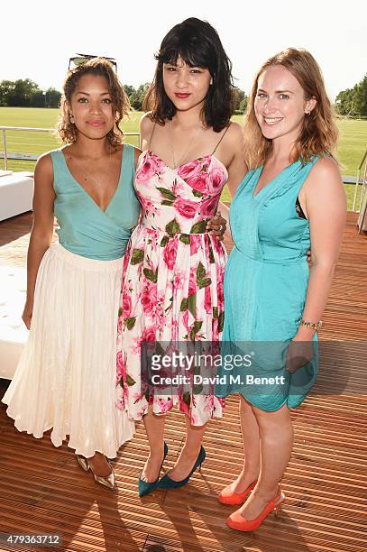 Antonia Thomas, Isabella Laughland and guest attend the Audi Polo Challenge 2015 at Cambridge County Polo Club on July 3, 2015 in Cambridge, England.