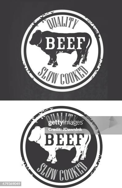 set of beef slow cooked label design - chalk circle stock illustrations