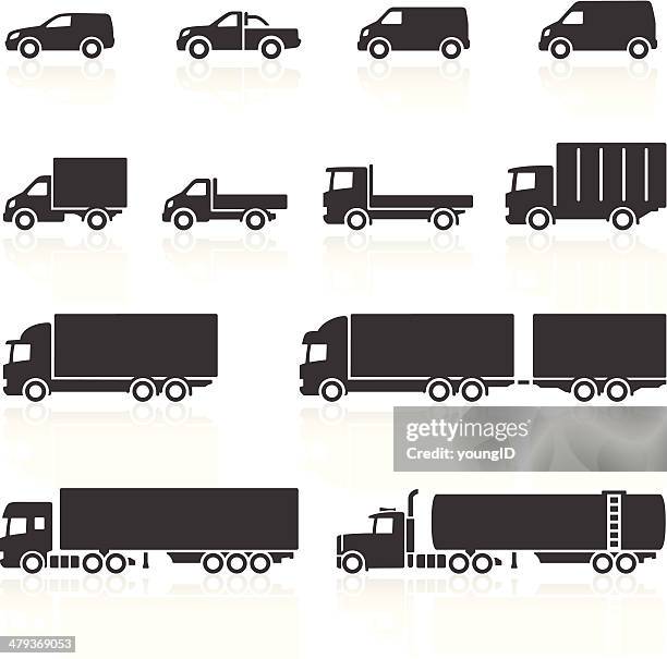 ilustraciones, imágenes clip art, dibujos animados e iconos de stock de iconos del vehículo comercial - camión con trailer