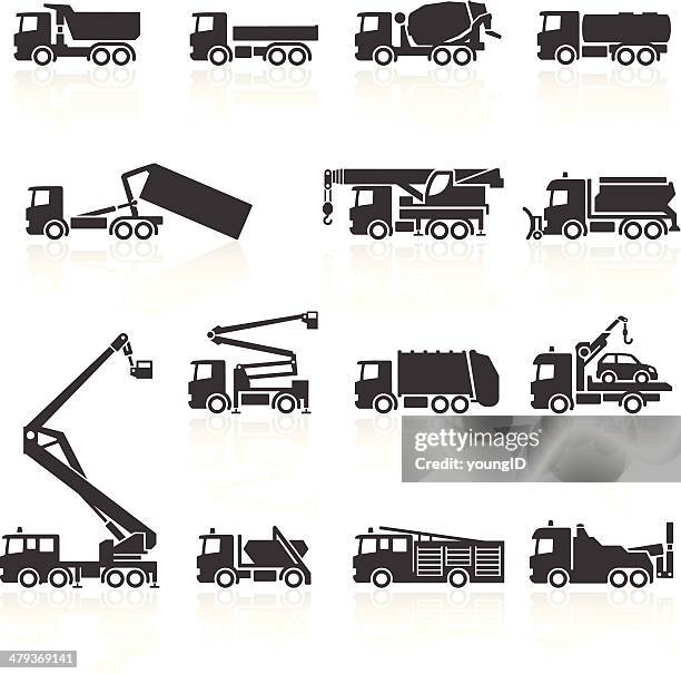 illustrazioni stock, clip art, cartoni animati e icone di tendenza di icone di autocarri - crane construction machinery