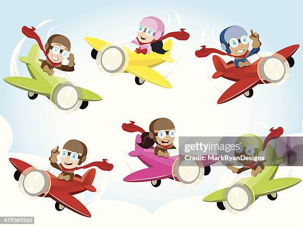 pilot kinder - fliegerbrille stock-grafiken, -clipart, -cartoons und -symbole