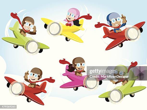 pilot kids - piloting stock illustrations