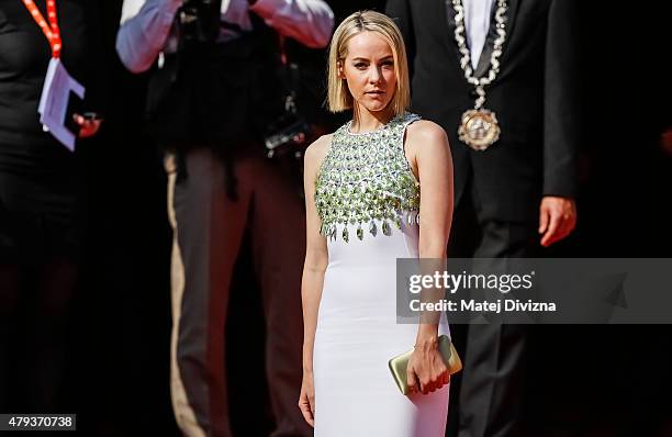 Actress Jena Malone arrives at the opening ceremony of the 50th Karlovy Vary International Film Festival on July 3, 2015 in Karlovy Vary, Czech...