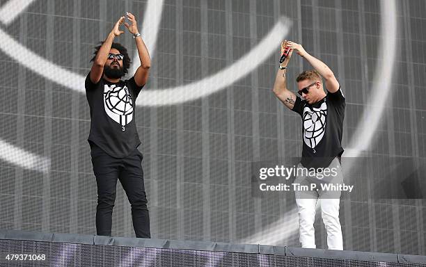 Chrostopher Leacock aka Jullionaire and Thomas Wesley Pentz aka Diplo of Major Lazer performs on day 1 of the New Look Wireless Festival at Finsbury...
