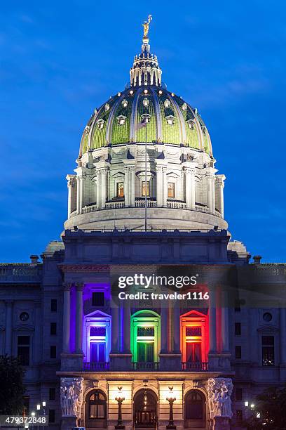 pennsylvania capitol after the supreme court ruling on gay marriage - pennsylvania capitol stock pictures, royalty-free photos & images