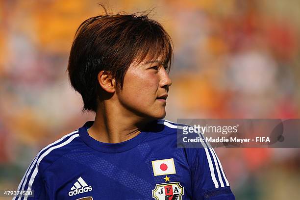 Shinobu Ohno of Japan looks on during the FIFA Women's World Cup Canada 2015 semi final match between England and Japan at Commonwealth Stadium on...