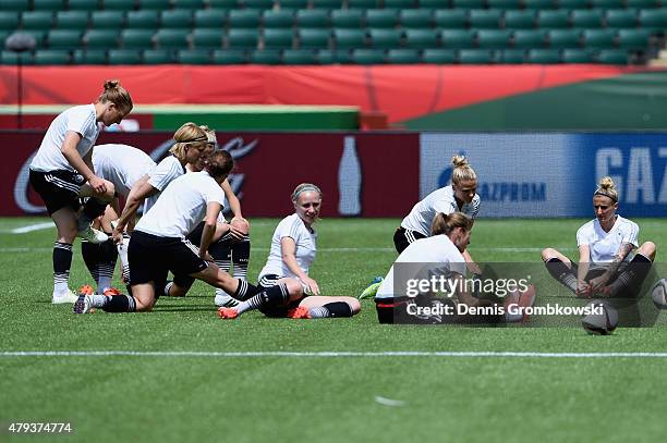 Germany player practice during a training session at Commonwealth Stadium on July 3, 2015 in Edmonton, Canada.