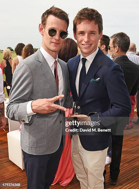 Matt Smith and Eddie Redmayne attend the Audi Polo Challenge 2015 at Cambridge County Polo Club on July 3, 2015 in Cambridge, England.