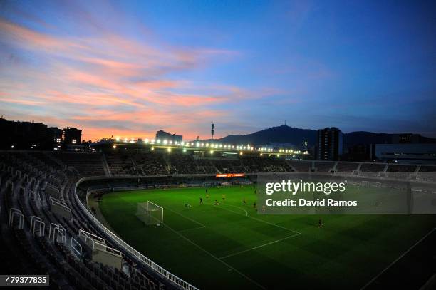 Adama Traore of FC Barcelona scores his team's second goal during the UEFA Youth League Quarter FInal match between FC Barcelona U19 and Arsenal U19...