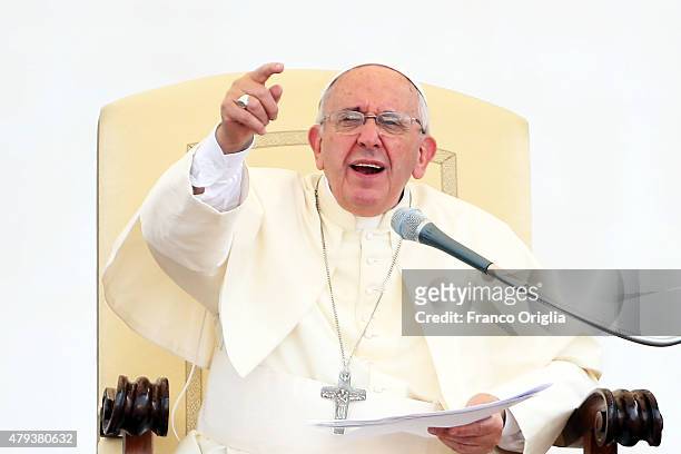 Pope Francis attends a meeting in St Peter's Square with members of the Renewal of the Holy Spirit, who have come to Rome for their 38th annual...