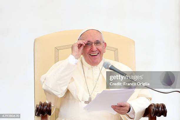 Pope Francis attends a meeting in St Peter's Square with members of the Renewal of the Holy Spirit, who have come to Rome for their 38th annual...