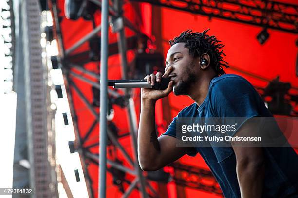 Kendrick Lamar performs at Roskilde Festival on July 3, 2015 in Roskilde, Denmark.