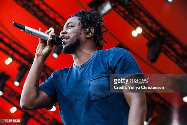 Kendrick Lamar performs at Roskilde Festival on July 3, 2015 in Roskilde, Denmark.