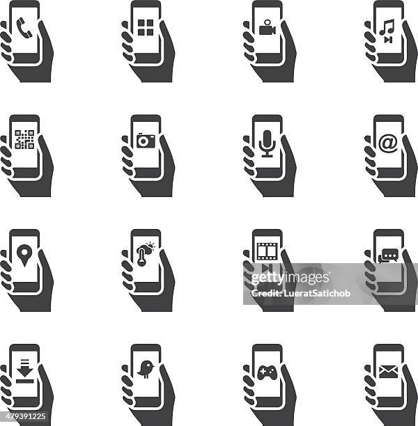 smart phone functions silhouette icons v.2 - streaming service stock illustrations