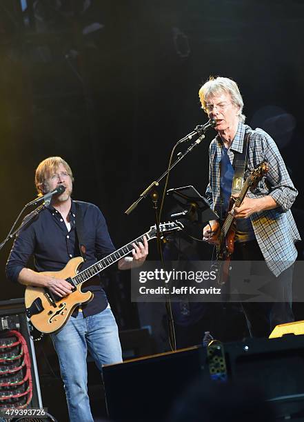 Trey Anastasio and Phil Lesh of the Grateful Dead perform at Soldier Field on July 3, 2015 in Chicago, Illinois.