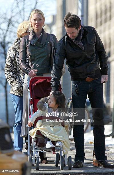 Katherine Heigl, her husband Josh Kelley and her daughter Naleigh are seen on February 06, 2011 in New York City.