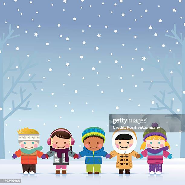 winter mädchen und jungen - mantel stock-grafiken, -clipart, -cartoons und -symbole