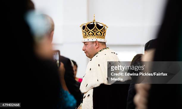 King Tupou VI of Tonga leaves the Free Wesleyan Church after the official coronation ceremony on July 4, 2015 in Nuku'alofa, Tonga. Tupou VI succeeds...
