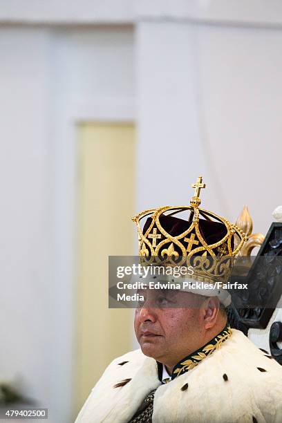 King Tupou VI of Tonga is seen at the Free Wesleyan Church during the official coronation ceremony on July 4, 2015 in Nuku'alofa, Tonga. Tupou VI...