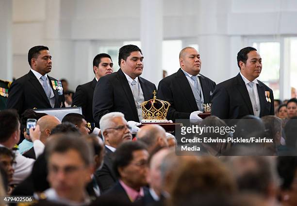 The heir and son of the King, Crown Prince Tupouto'a leads his brothers and cousins - all Princes of realm, during the official coronation ceremony...